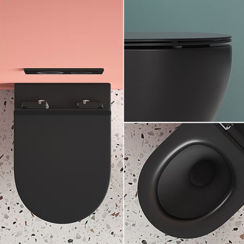 Inodoro Negro Mate de Pared sin Borde