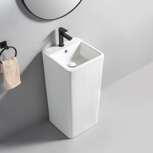 Lavabo con Pedestal Cuadrado de Una Pieza 