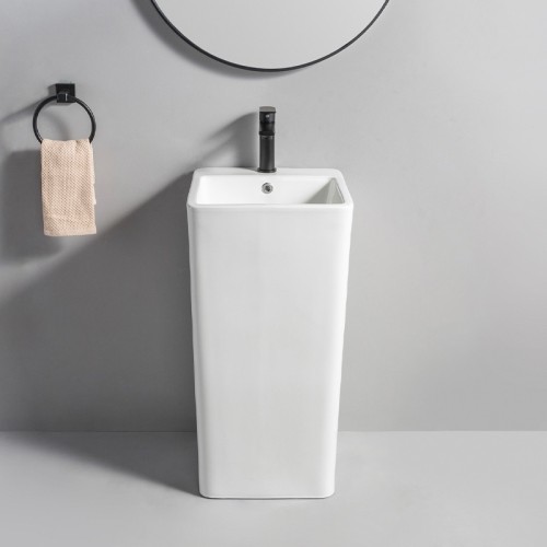 Lavabo con Pedestal Cuadrado de Una Pieza