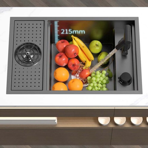 Fregadero de Cocina Doble Bajo Encimera con Estación de Trabajo