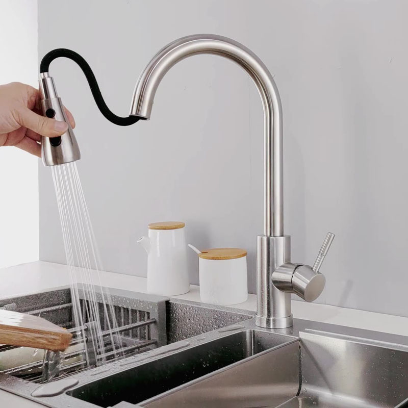 Retractable Design Kitchen Sink Faucet with Pull Down Sprayer
