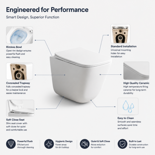 Wall Hung Toilet Square Bowl Shape Tornado Flush
