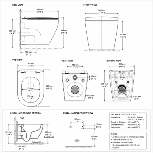 Wall Mounted Toilet Tornado Flush Sanitary Ceramic Material for Commercial Bathroom