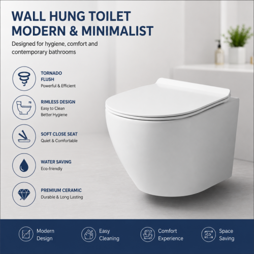 Wall Mounted Toilet Tornado Flush Sanitary Ceramic Material for Commercial Bathroom