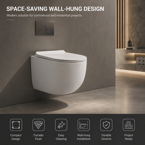 Wall Hung Toilet Tornado Flush Round Front Bowl for Commercial Bathroom