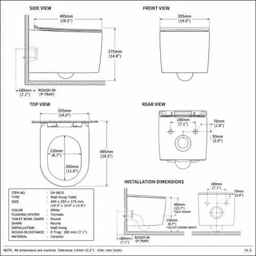 Wall Hung Toilet Bowl Tornado Flush for Commercial Bathroom