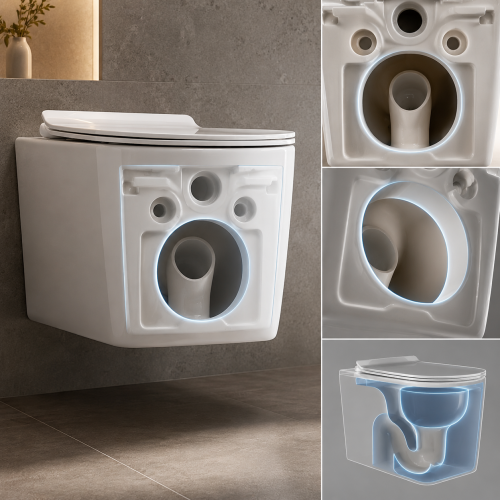 SH-8816 square wall hung toilet rounded bowl opening