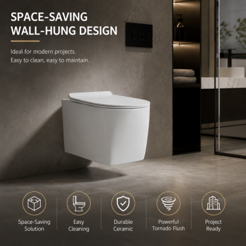 Wall Hung Toilet Tornado Flush Square Bowl for Commercial Projects
