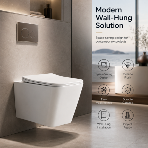 Wall Hung Toilet Bowl with Tornado Flush and Wall Drain