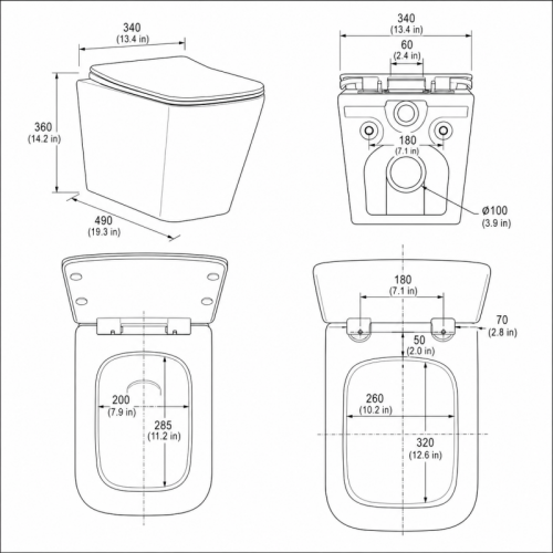 Wall Hung Toilet Bowl with Tornado Flush and Wall Drain
