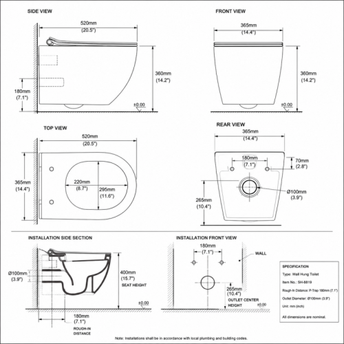 Round Wall Hung Toilet with Tornado Flush and Seat and Lid Included
