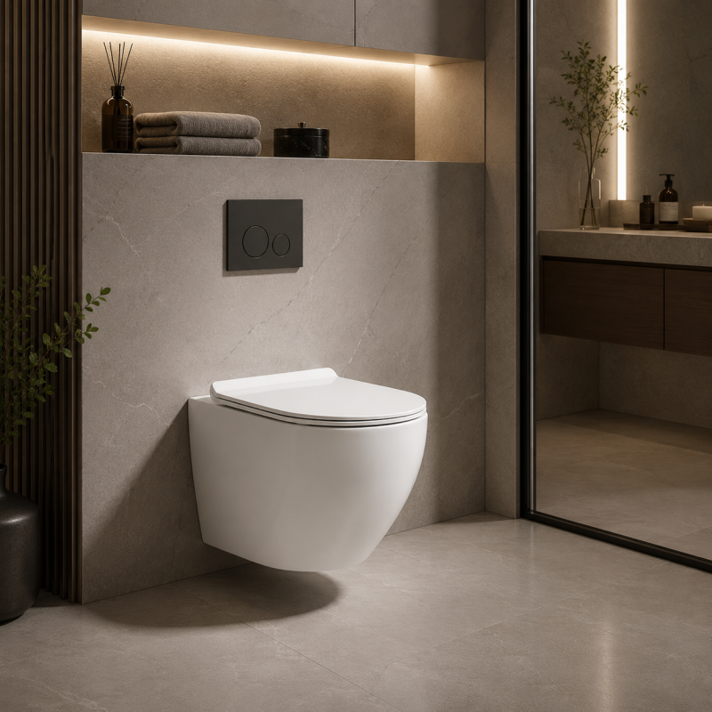 Round Wall Hung Toilet with Tornado Flush and Seat and Lid Included
