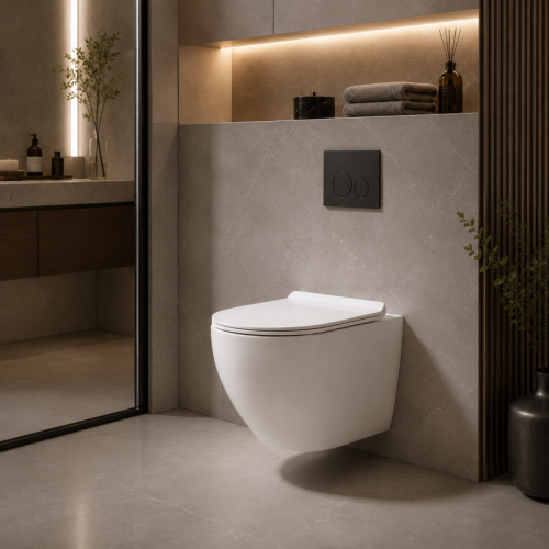 Round Wall Hung Toilet with Tornado Flush and Seat and Lid Included