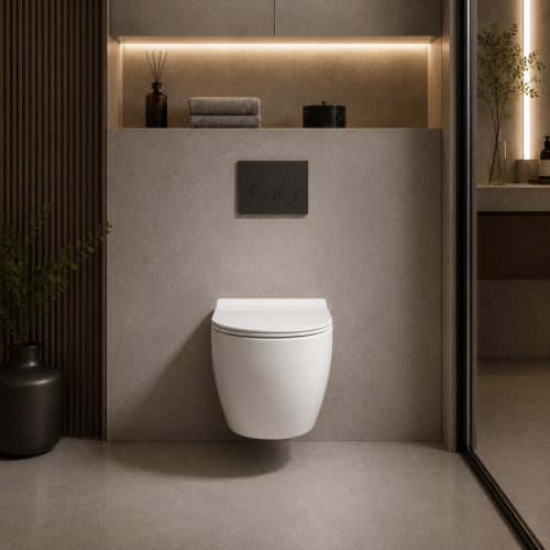 Round Wall Hung Toilet with Tornado Flush and Seat and Lid Included