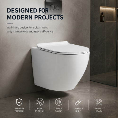 Round Wall Hung Toilet with Tornado Flush and Seat and Lid Included