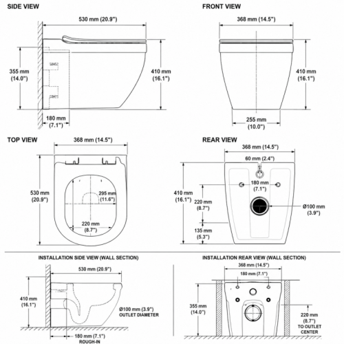 Round Wall Hung Toilet with Tornado Flush and Round Front Bowl Profile