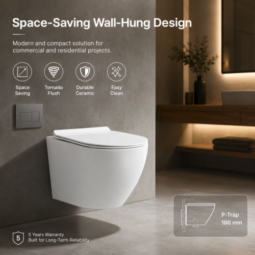 Round Wall Hung Toilet with Tornado Flush and Round Front Bowl Profile