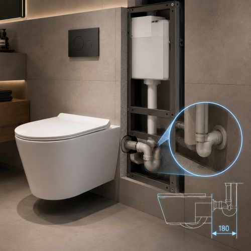 Round wall hung toilet P-trap wall drain connection SH-8824