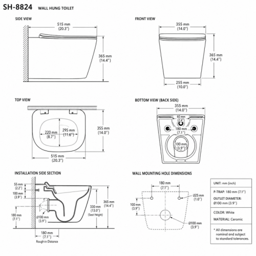 Round Wall Hung Toilet with Tornado Flush and Round Front Bowl Profile