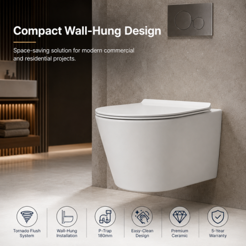 Round Wall Hung Toilet with Tornado Flush and Round Front Bowl Profile