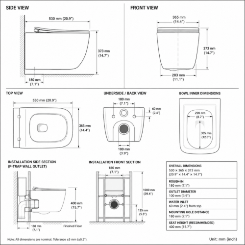 Square Wall Hung Toilet with Tornado Flush