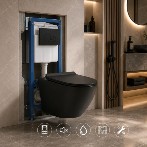 SH-8826 matte black round wall hung toilet installation