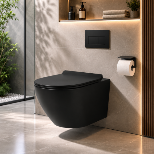 Round Wall Hung Toilet with Tornado Flush and Matte Black Finish