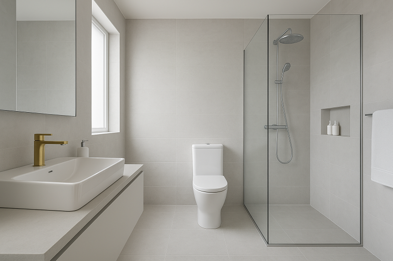 Overall view of a modern bathroom space