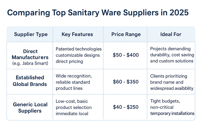 A visual comparison chart of the characteristics of the three supplier types