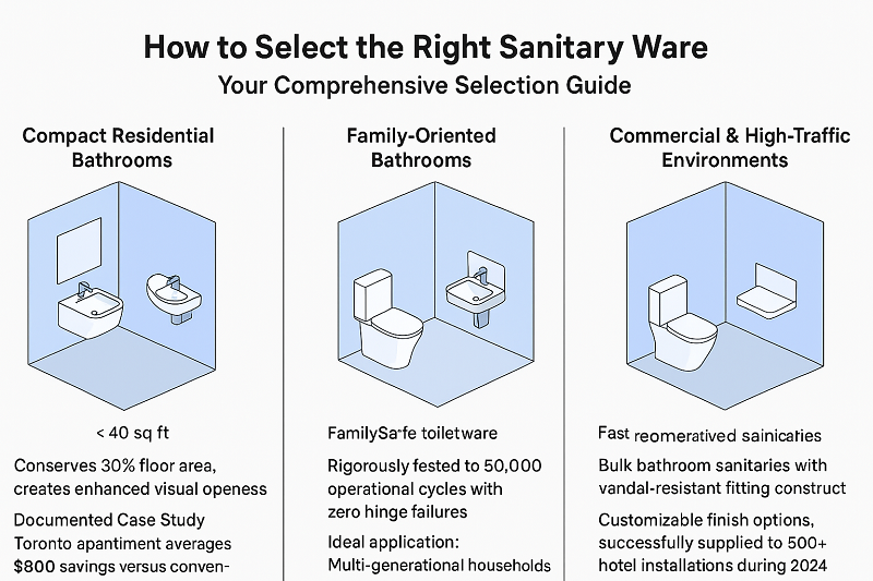 Space adaptation diagram, using labeled illustrations to show product adaptation solutions for different apartment types (compact, family, commercial).