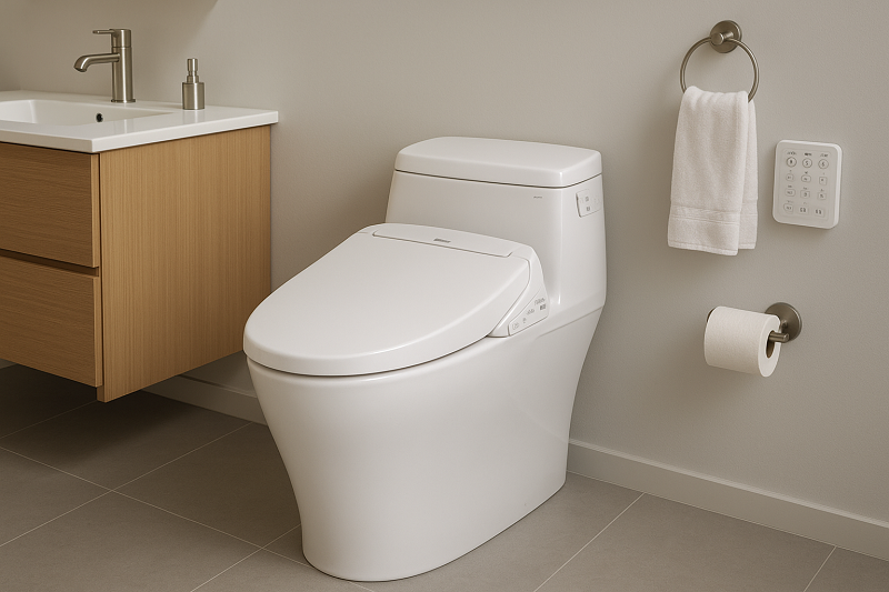 Images showcasing smart toilets used in homes, highlighting their comfort and hygiene features