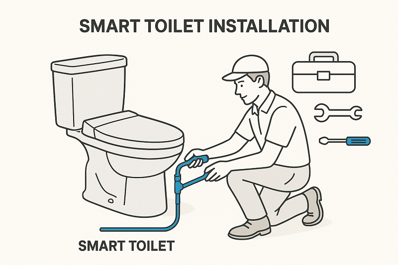 Diagram illustrating the professional installation process of a smart toilet